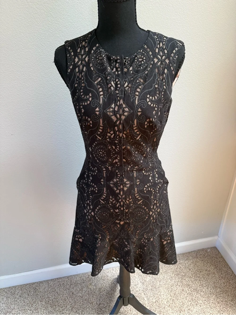 BCBGMaxAzria Black Lace Fit-and-Flare Mini Dress - Picture 1 of 4